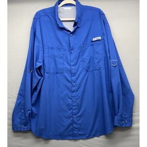 Columbia PFG Tamiami Mens Fishing Shirt Size XXL/2TG Blue Long Sleeve Omni-Shade